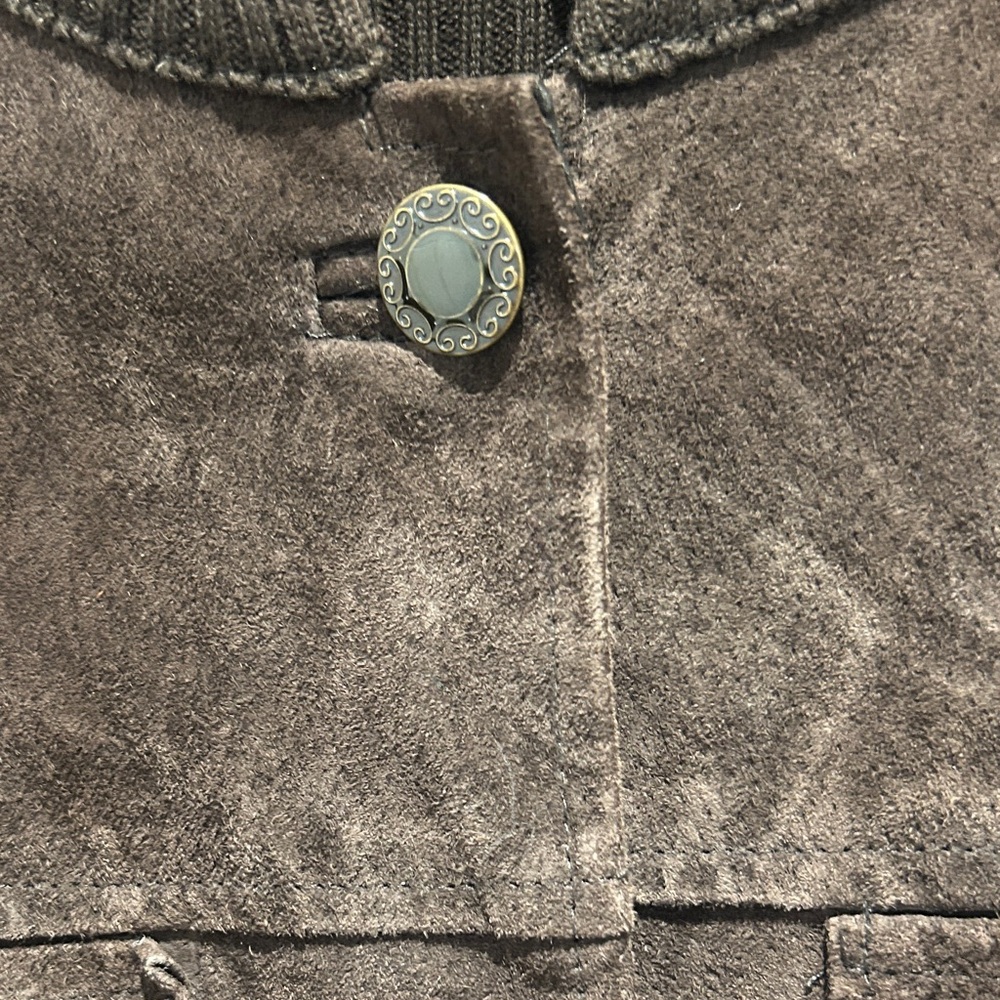 Elegant Dark Brown Suede Bomber Jacket - Picture 4 of 6